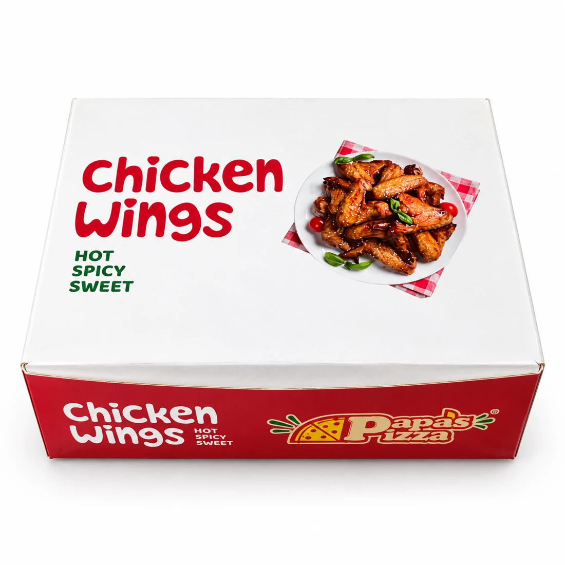 Papas Pizza — Chicken Wings packaging on a clean white background